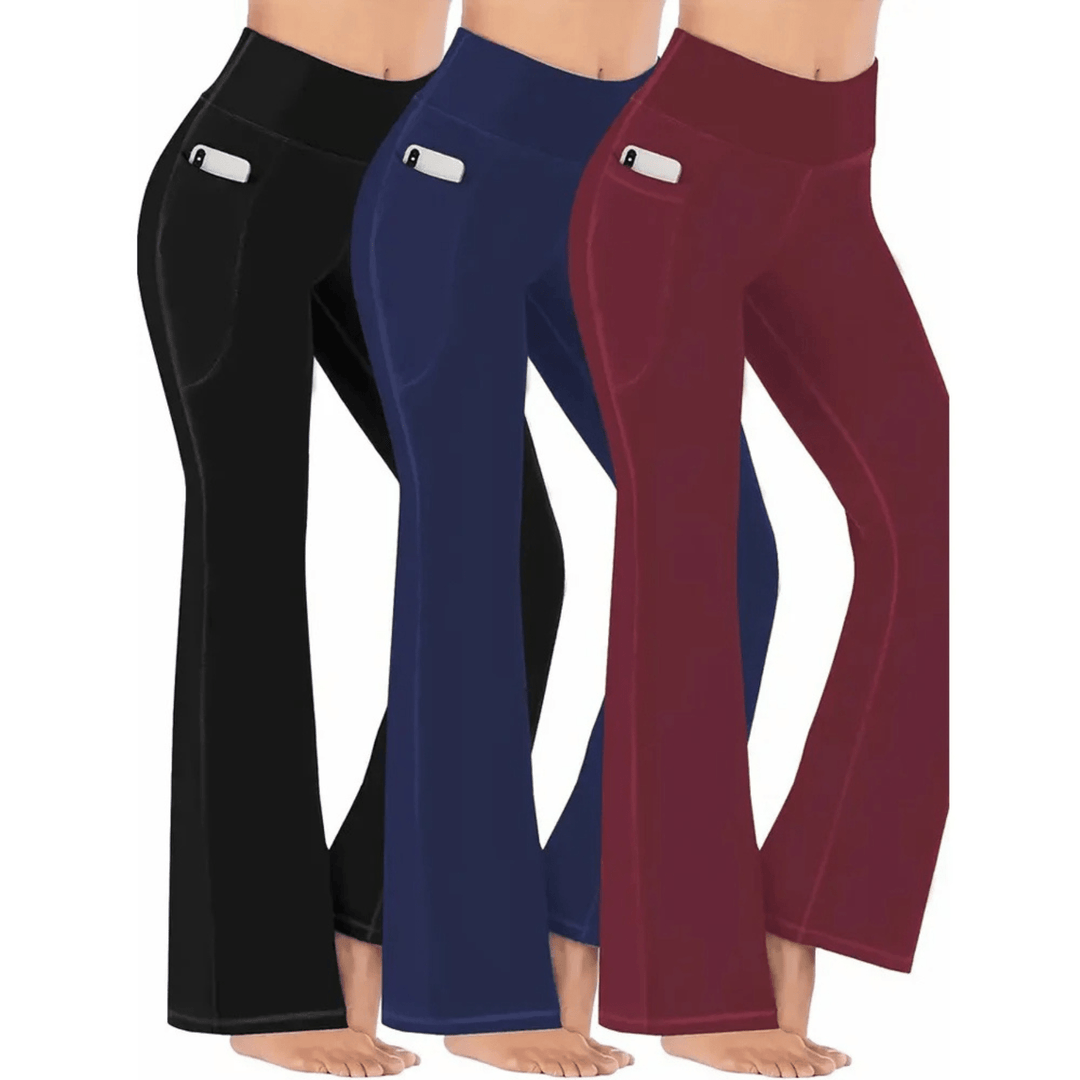 Flared Broek Dames van Zachte Stretchstof met Hoge Taille en Effen Patroon - ZovaFashion - Lange Broek Dames