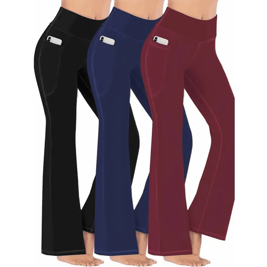 Flared Broek Dames van Zachte Stretchstof met Hoge Taille en Effen Patroon - ZovaFashion - Lange Broek Dames