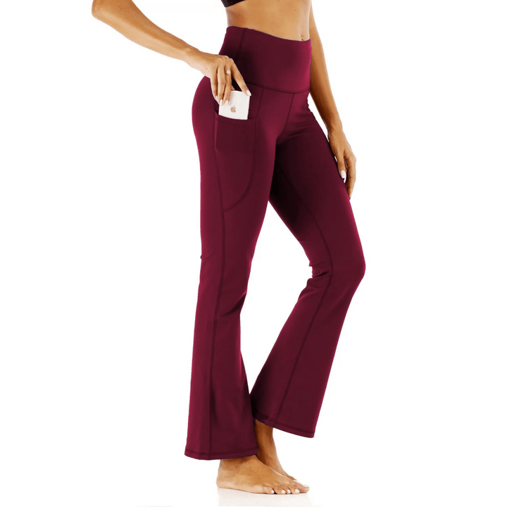 Flared Broek Dames van Zachte Stretchstof met Hoge Taille en Effen Patroon - ZovaFashion - Lange Broek Dames