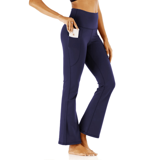 Flared Broek Dames van Zachte Stretchstof met Hoge Taille en Effen Patroon - ZovaFashion - Lange Broek Dames