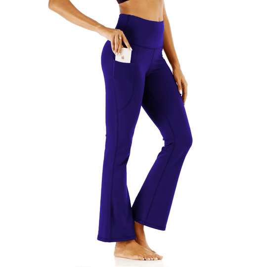 Flared Broek Dames van Zachte Stretchstof met Hoge Taille en Effen Patroon - ZovaFashion - Lange Broek Dames