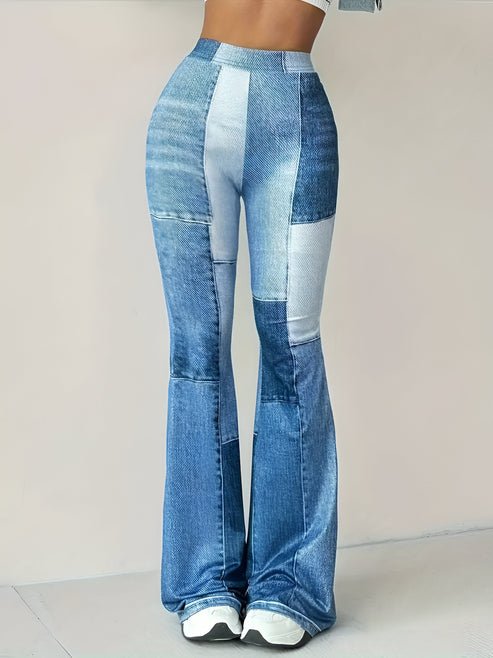 Flared Spijkerbroek Dames met Trendy Print en Elastische Tailleband - ZovaFashion - Spijkerbroek Dames
