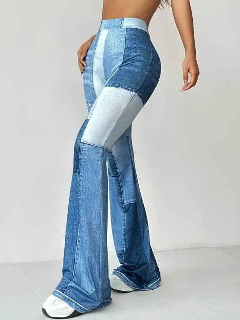 Flared Spijkerbroek Dames met Trendy Print en Elastische Tailleband - ZovaFashion - Spijkerbroek Dames