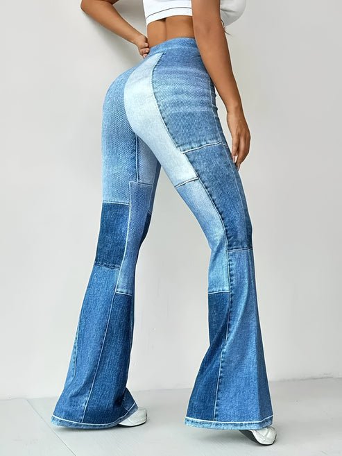 Flared Spijkerbroek Dames met Trendy Print en Elastische Tailleband - ZovaFashion - Spijkerbroek Dames