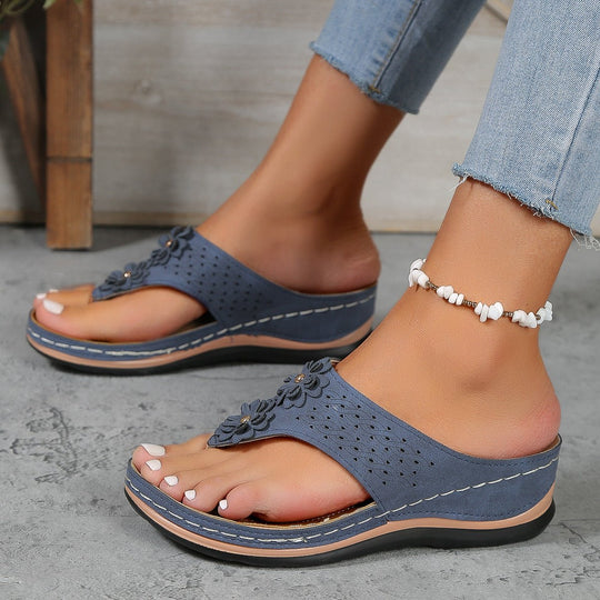 Floral Applique Sandalen Dames van PU Leer met Ademende Band en Gedempte Zool - ZovaFashion - Sandalen Dames