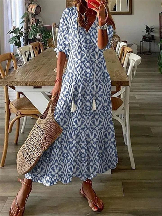 Floral Maxi Zomerjurk van Lichtgewicht Polyester met Mouwloos Ontwerp - ZovaFashion - Maxi Jurk