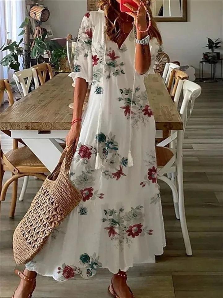 Floral Maxi Zomerjurk van Lichtgewicht Polyester met Mouwloos Ontwerp - ZovaFashion - Maxi Jurk