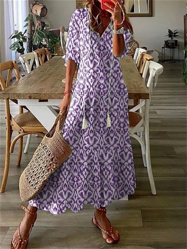 Floral Maxi Zomerjurk van Lichtgewicht Polyester met Mouwloos Ontwerp - ZovaFashion - Maxi Jurk