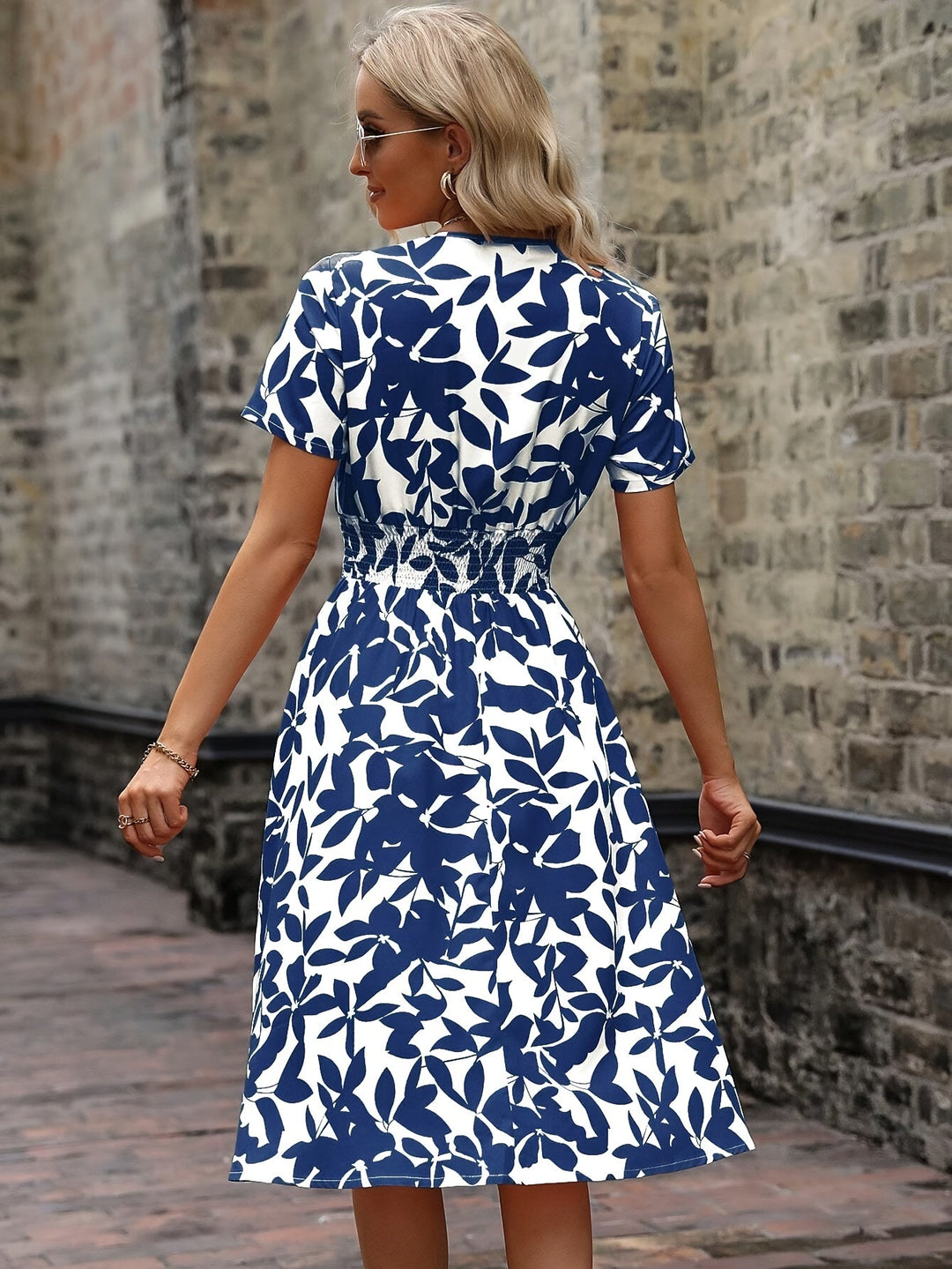 Floral Midi Zomerjurk met Smocked Details - Polyester Blend - Zova - Fashion - Midi Jurk