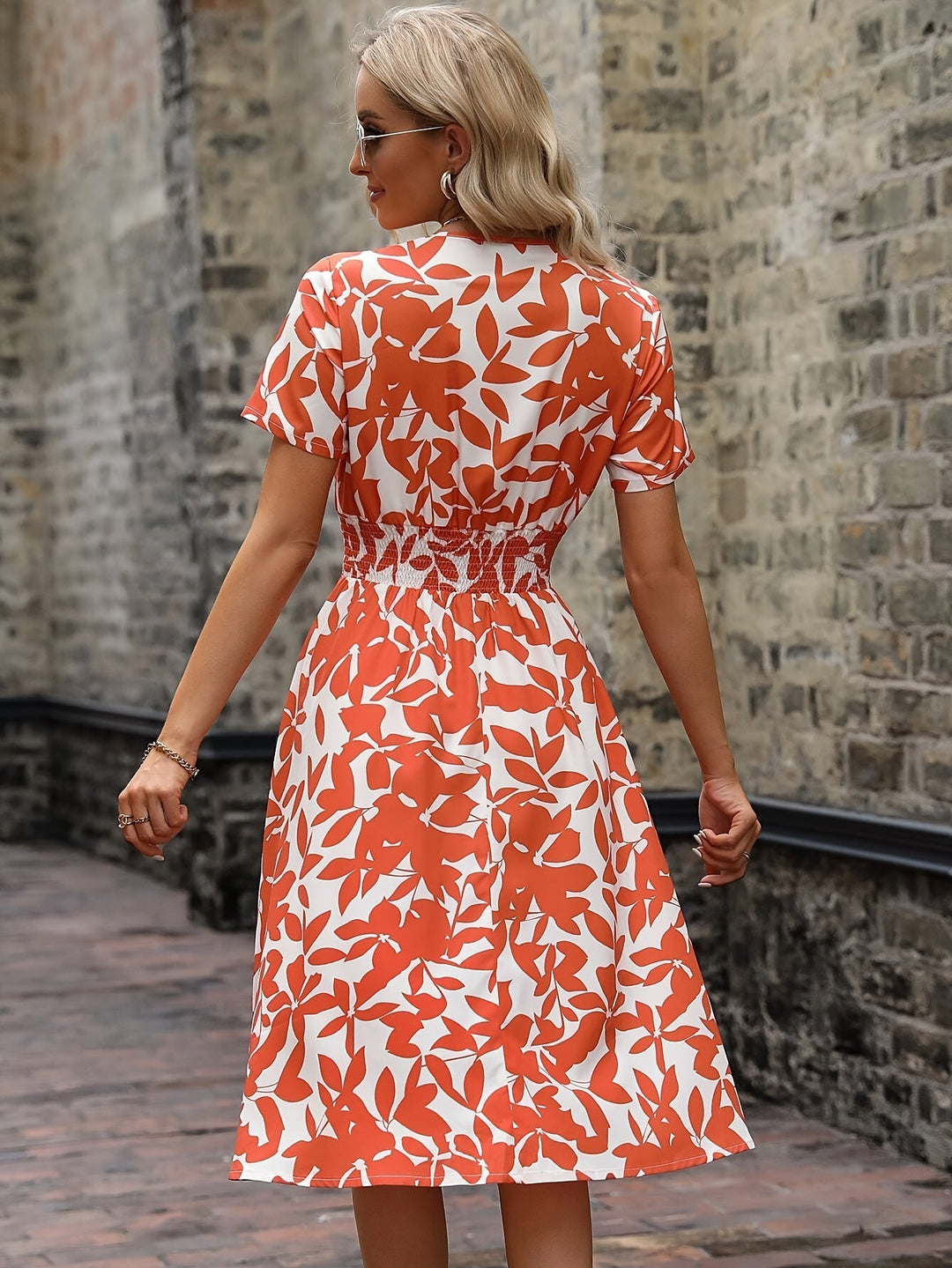 Floral Midi Zomerjurk met Smocked Details - Polyester Blend - Zova - Fashion - Midi Jurk