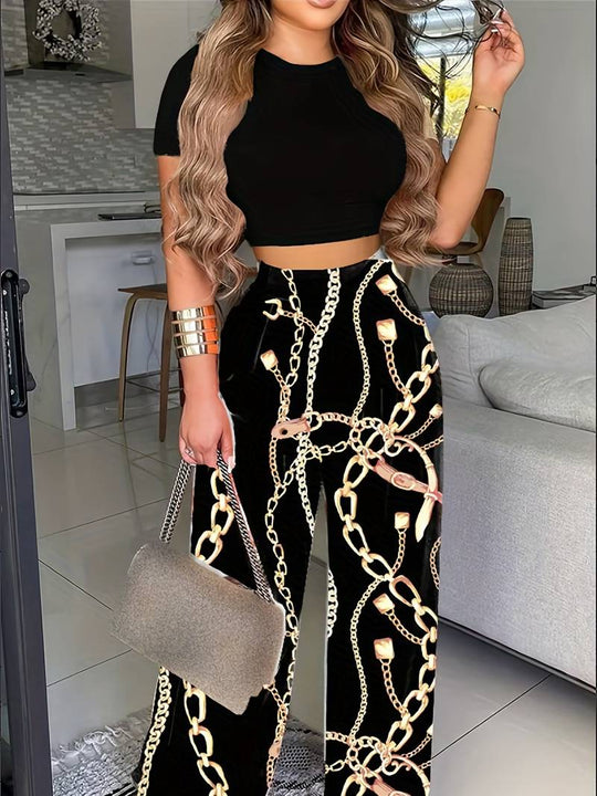 Floral Pantalon Dames van Katoen met Relaxed Fit en Elastische Tailleband - ZovaFashion - Lange Broek Dames