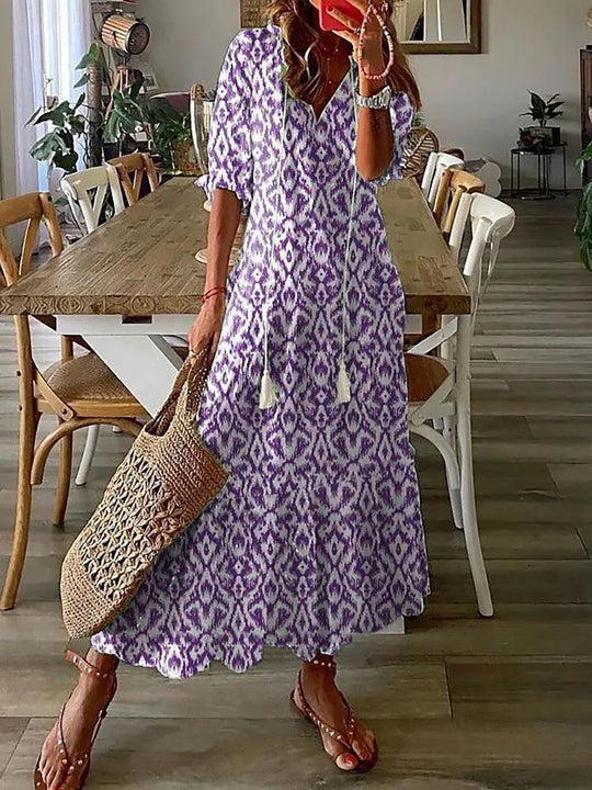 Floral Print Maxi Zomerjurk van Lichtgewicht Polyester met Mouwloos Ontwerp - ZovaFashion - Maxi Jurk