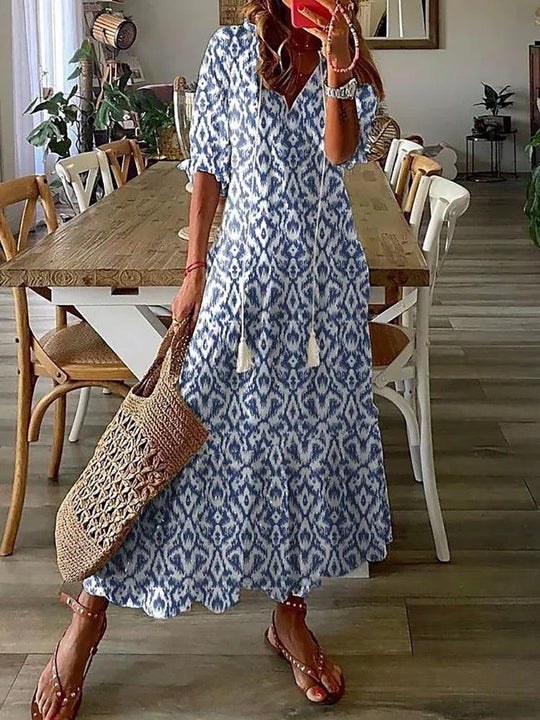 Floral Print Maxi Zomerjurk van Lichtgewicht Polyester met Mouwloos Ontwerp - ZovaFashion - Maxi Jurk