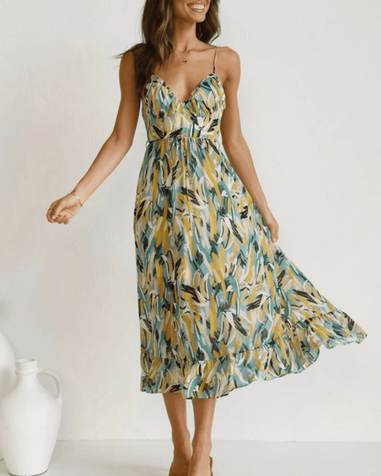 Floral Print Midi Zomerjurk – Elegante & Lichtgewicht Polyester Blend - Zova - Fashion - Midi Jurk
