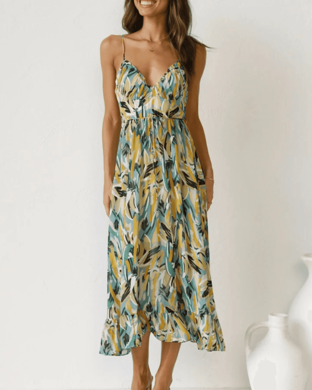Floral Print Midi Zomerjurk – Elegante & Lichtgewicht Polyester Blend - Zova - Fashion - Midi Jurk