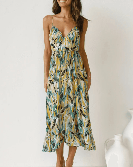 Floral Print Midi Zomerjurk – Elegante & Lichtgewicht Polyester Blend - Zova - Fashion - Midi Jurk
