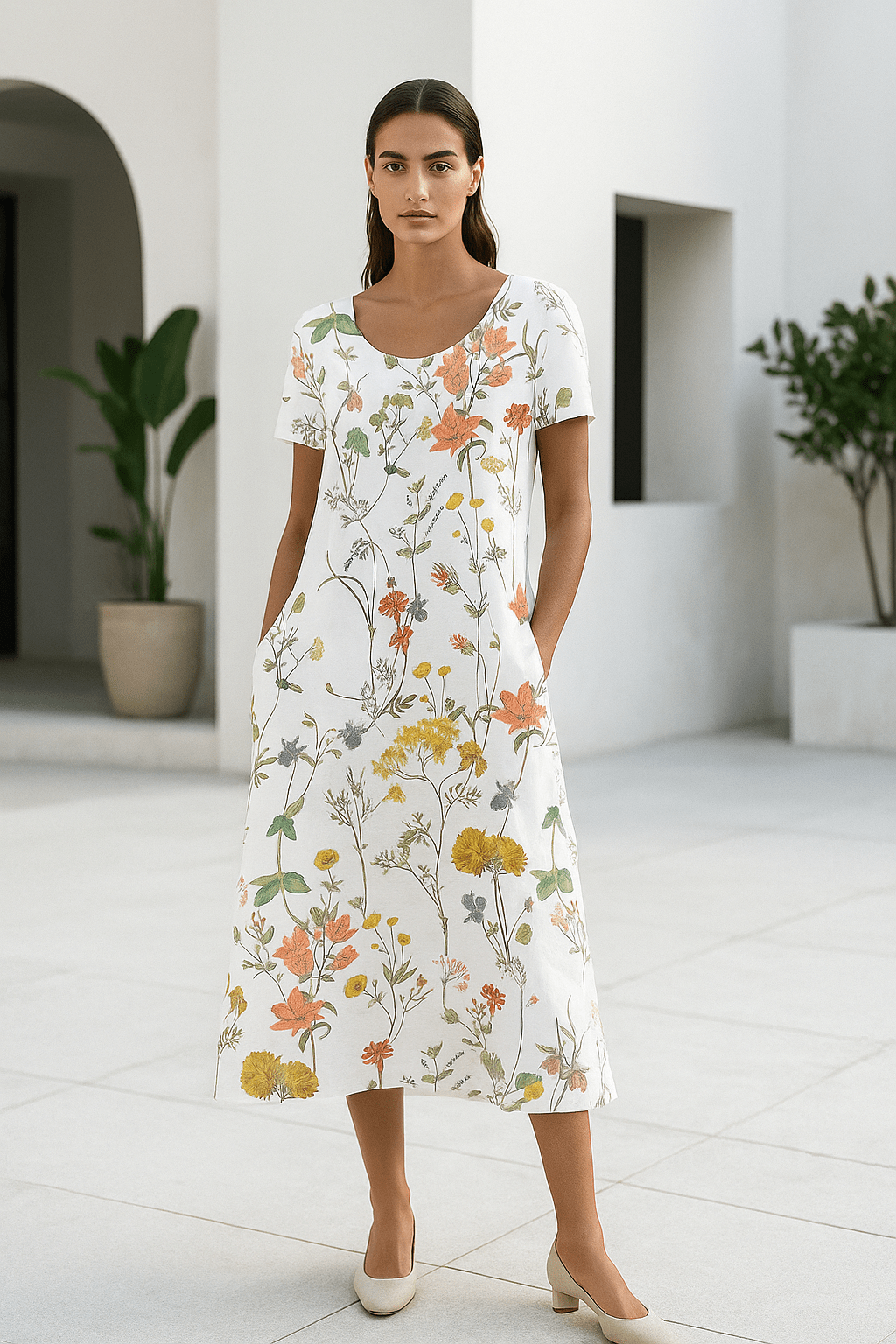 Florella | Dames zomerjurk met korte mouw en bloemenprint - ZovaFashion - Midi Jurken
