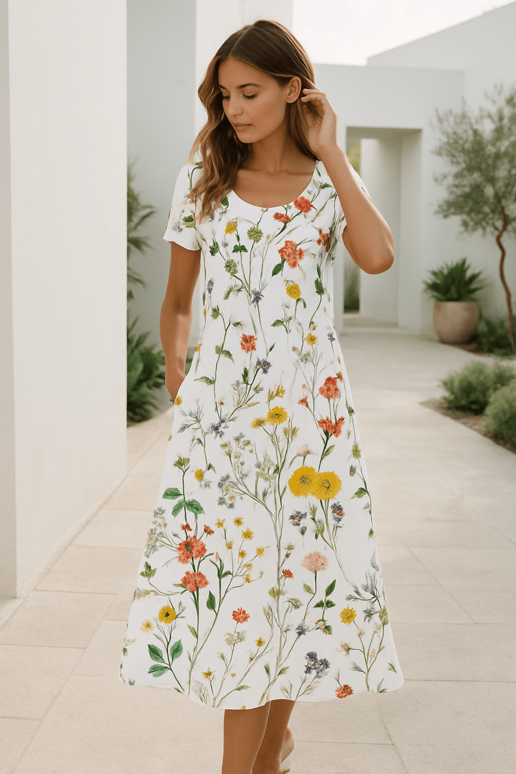 Florella | Dames zomerjurk met korte mouw en bloemenprint - ZovaFashion - Midi Jurken