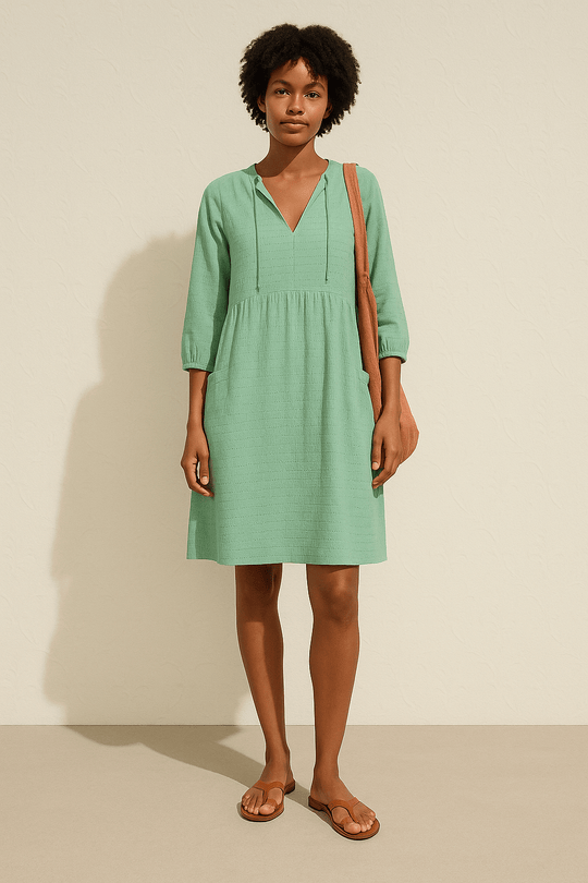 Franca Midi Zomerjurk Dames van Katoen met Relaxed Fit en Knoopsluiting - ZovaFashion - Midi Jurk