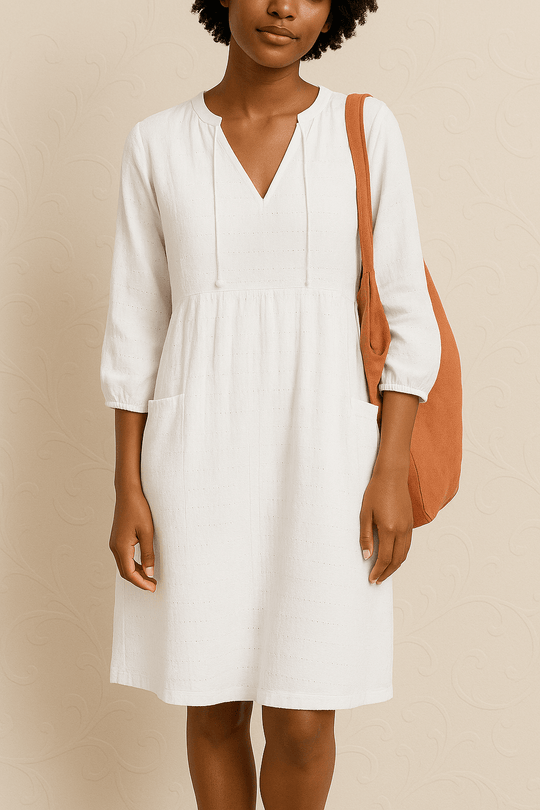 Franca Midi Zomerjurk Dames van Katoen met Relaxed Fit en Knoopsluiting - ZovaFashion - Midi Jurk
