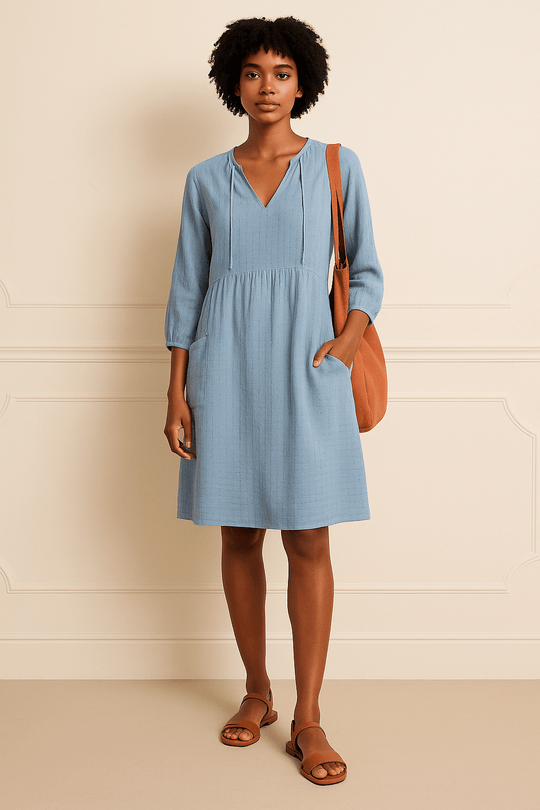 Franca Midi Zomerjurk Dames van Katoen met Relaxed Fit en Knoopsluiting - ZovaFashion - Midi Jurk