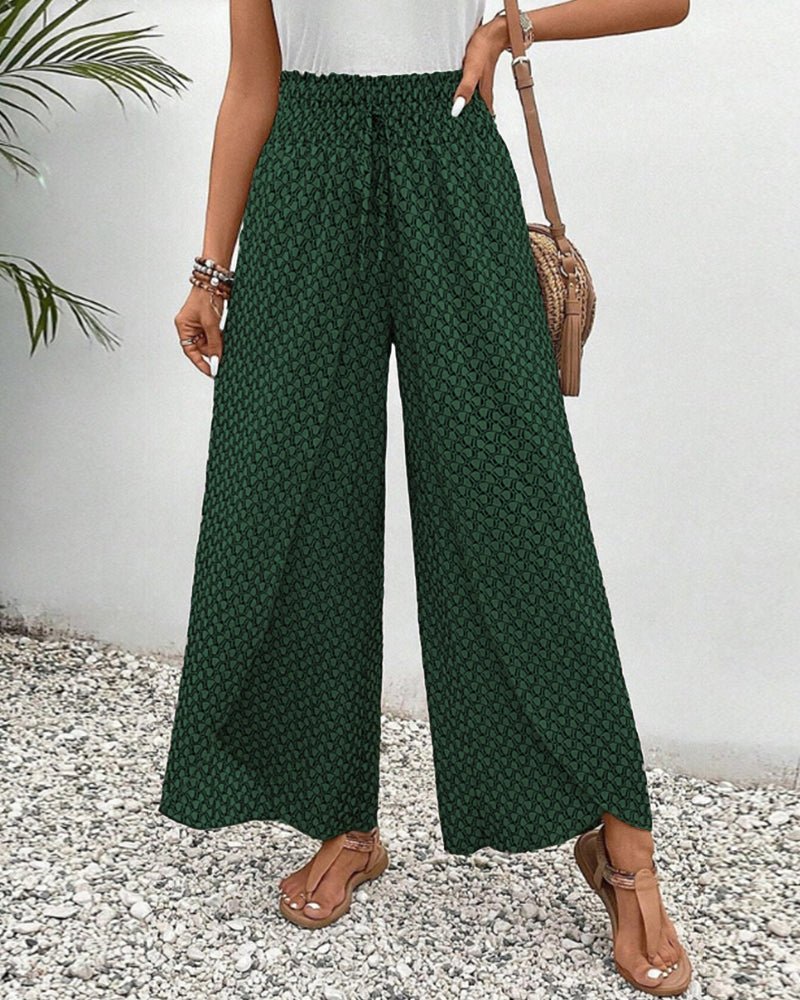 Geometrische Pantalon Dames in Linnen met Hoge Taille - ZovaFashion - Lange Broek Dames
