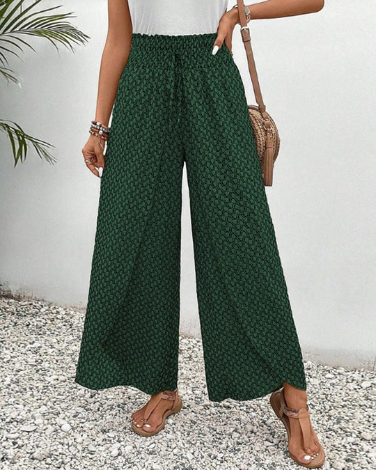 Geometrische Pantalon Dames in Linnen met Hoge Taille - ZovaFashion - Lange Broek Dames