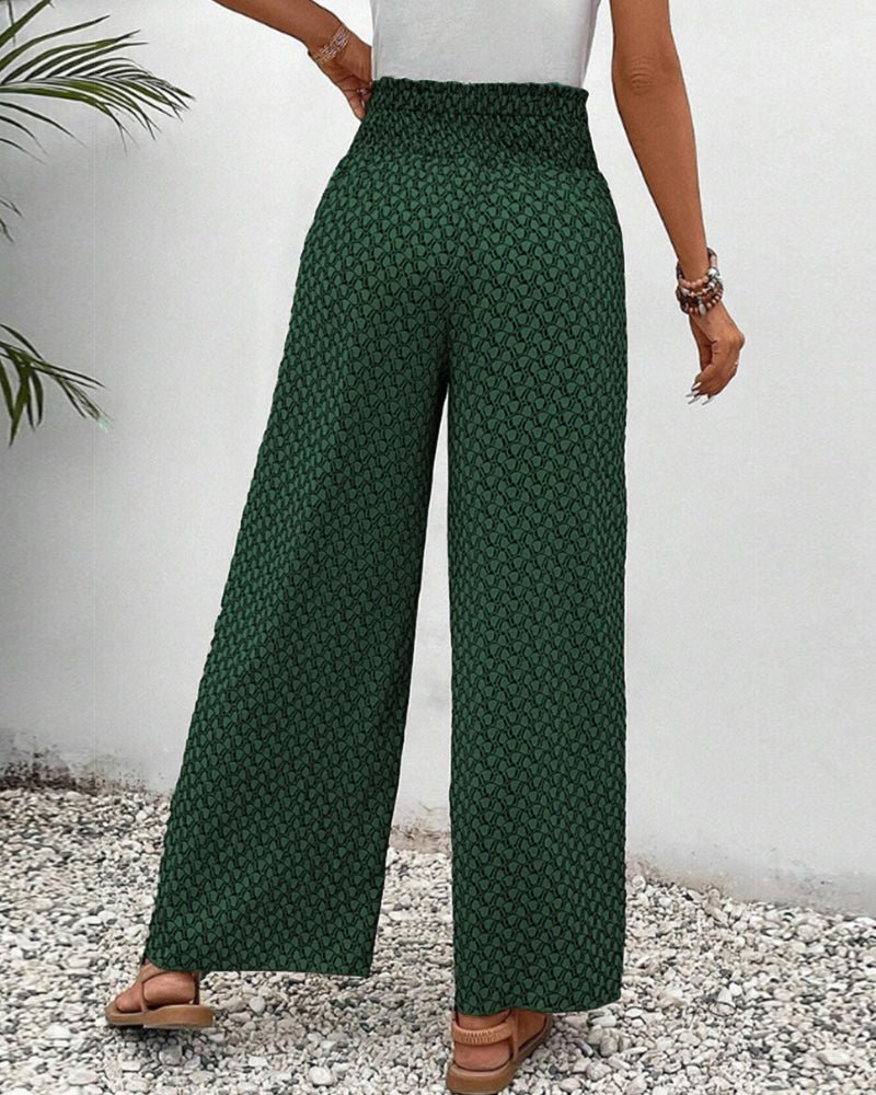 Geometrische Pantalon Dames in Linnen met Hoge Taille - ZovaFashion - Lange Broek Dames