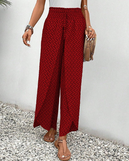 Geometrische Pantalon Dames in Linnen met Hoge Taille - ZovaFashion - Lange Broek Dames