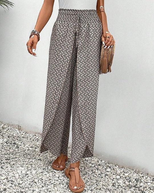 Geometrische Pantalon Dames in Linnen met Hoge Taille - ZovaFashion - Lange Broek Dames