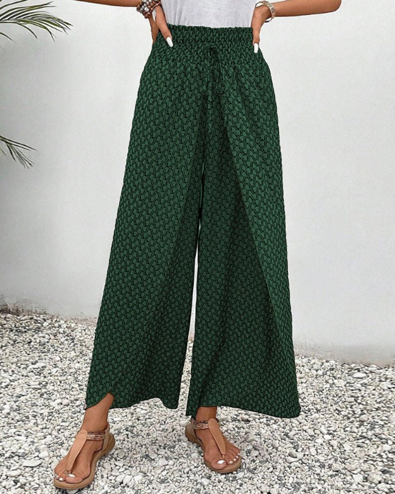 Geometrische Pantalon Dames in Linnen met Hoge Taille - ZovaFashion - Lange Broek Dames