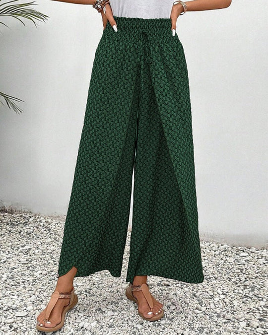 Geometrische Pantalon Dames in Linnen met Hoge Taille - ZovaFashion - Lange Broek Dames