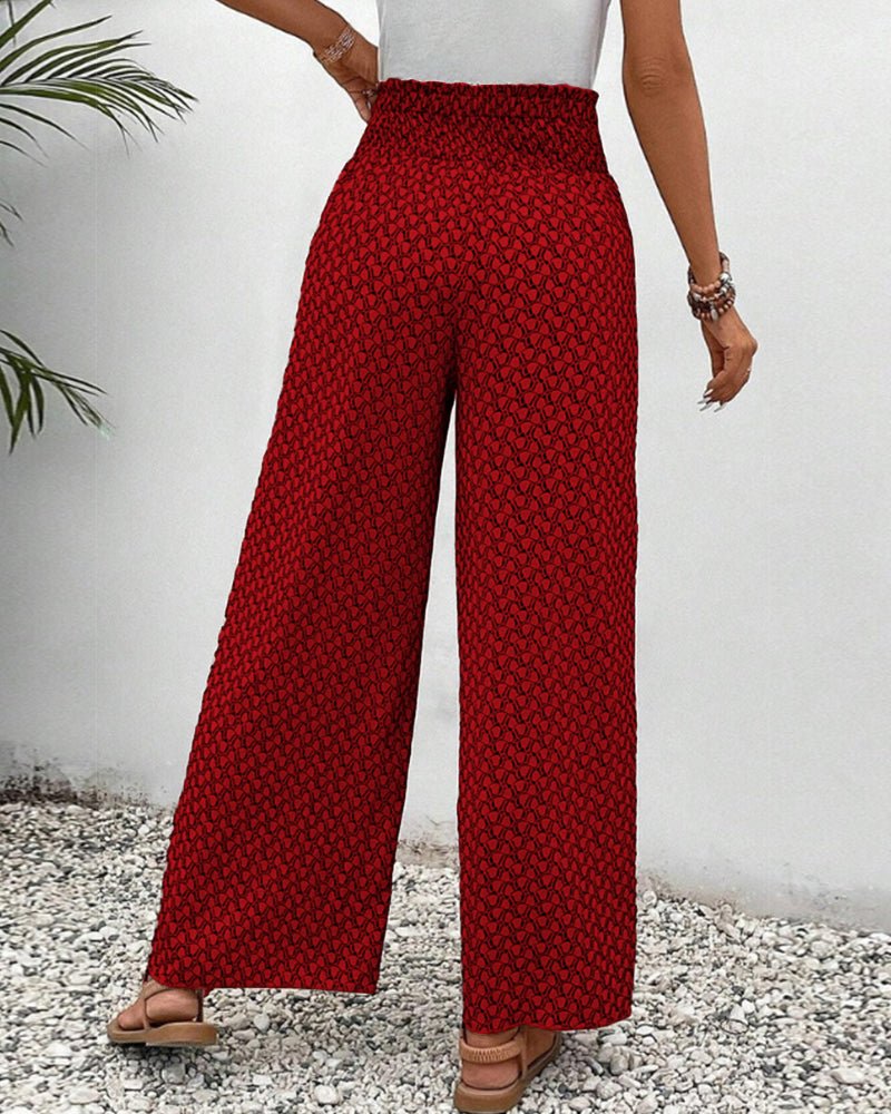 Geometrische Pantalon Dames in Linnen met Hoge Taille - ZovaFashion - Lange Broek Dames