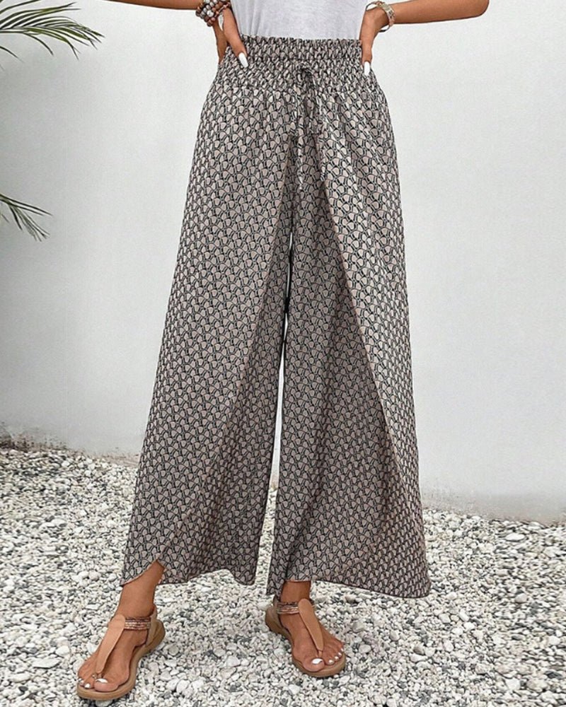 Geometrische Pantalon Dames in Linnen met Hoge Taille - ZovaFashion - Lange Broek Dames