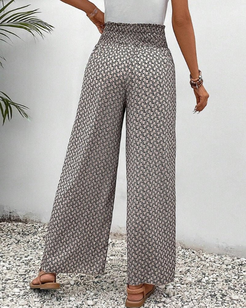 Geometrische Pantalon Dames in Linnen met Hoge Taille - ZovaFashion - Lange Broek Dames