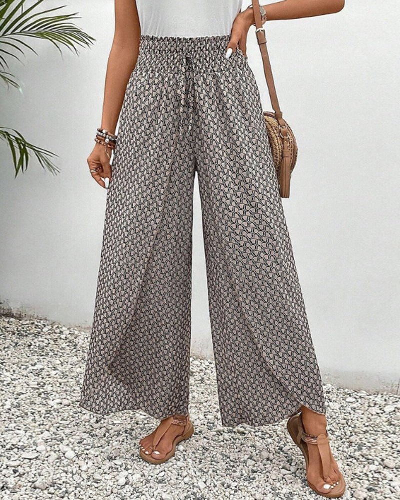 Geometrische Pantalon Dames in Linnen met Hoge Taille - ZovaFashion - Lange Broek Dames