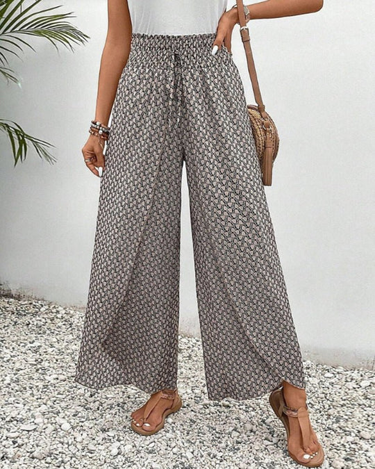 Geometrische Pantalon Dames in Linnen met Hoge Taille - ZovaFashion - Lange Broek Dames