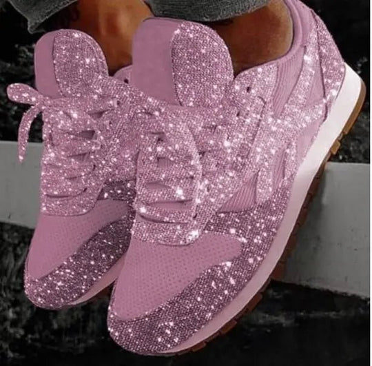 Glitter Sneakers Dames met PU Bovenwerk en Vetersluiting - ZovaFashion - Schoenen Dames