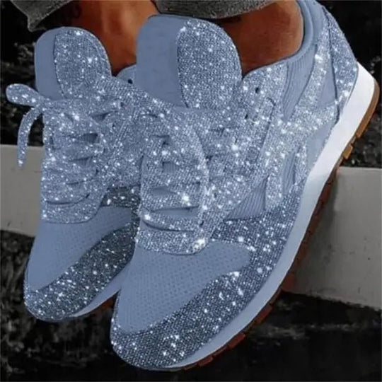Glitter Sneakers Dames met PU Bovenwerk en Vetersluiting - ZovaFashion - Schoenen Dames