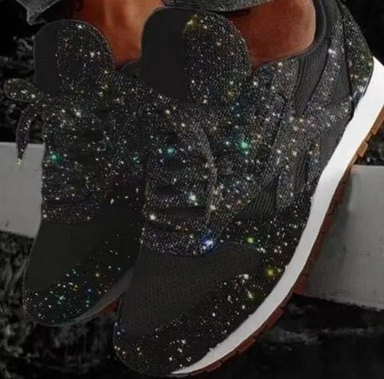 Glitter Sneakers Dames met PU Bovenwerk en Vetersluiting - ZovaFashion - Schoenen Dames