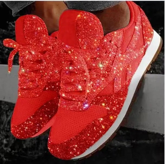 Glitter Sneakers Dames met PU Bovenwerk en Vetersluiting - ZovaFashion - Schoenen Dames
