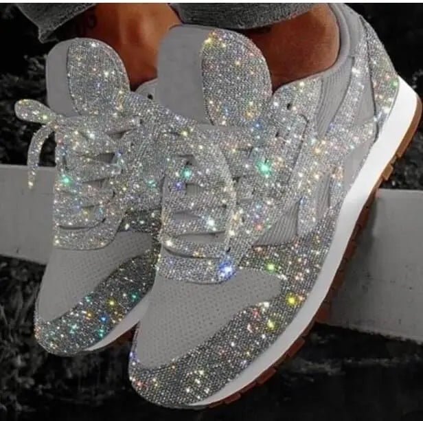 Glitter Sneakers Dames met PU Bovenwerk en Vetersluiting - ZovaFashion - Schoenen Dames