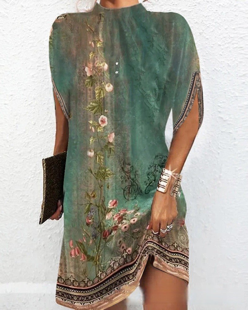 Hacinta Midi Zomerjurk met Batwing Mouwen en Relaxed Fit - ZovaFashion - Midi Jurk