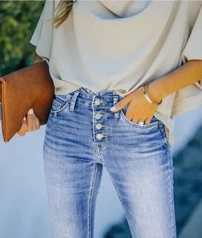 Hadassah Spijkerbroek Dames van Stretchy Denim met Klassieke Snit en Elastische Tailleband - ZovaFashion - Spijkerbroek Dames