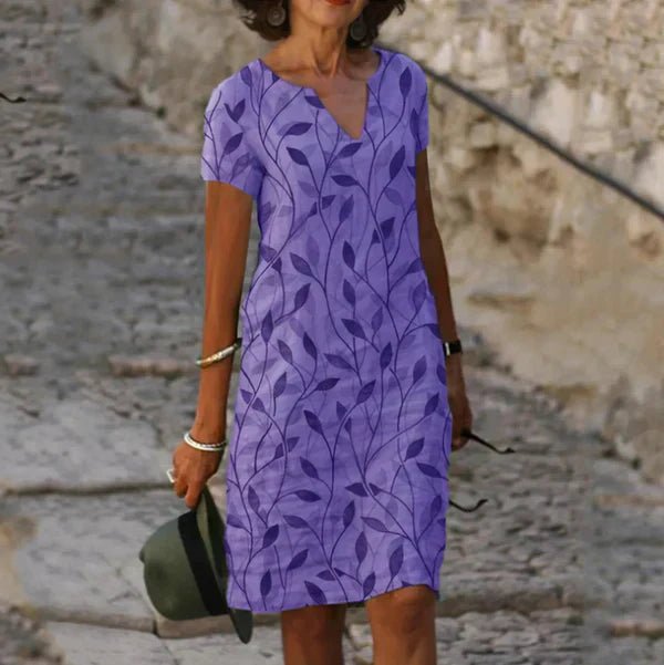Hecuba - Zomerjurk met v - hals voor dames - ZovaFashion - Midi Jurken