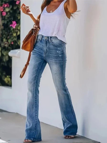 High - waisted Spijkerbroek Dames van Katoen met Bootcut en Flare - ZovaFashion - Spijkerbroek Dames