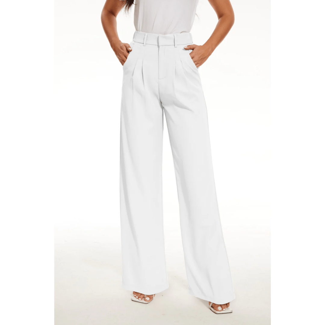 Hoge Taille Pantalon Dames van Lichtgewicht Katoen met Wijde Pijpen - ZovaFashion - Lange Broek Dames