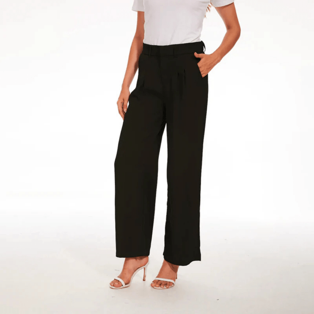 Hoge Taille Pantalon Dames van Lichtgewicht Katoen met Wijde Pijpen - ZovaFashion - Lange Broek Dames