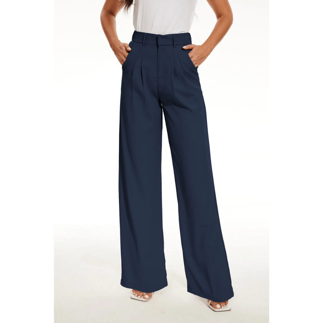 Hoge Taille Pantalon Dames van Lichtgewicht Katoen met Wijde Pijpen - ZovaFashion - Lange Broek Dames
