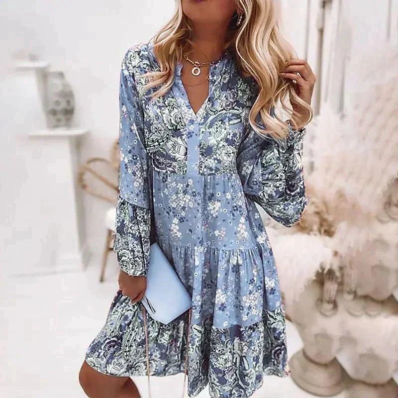 Indiana Midi Zomerjurk met Bloemenpatroon en Flatterende Pasvorm - ZovaFashion - Midi Jurk